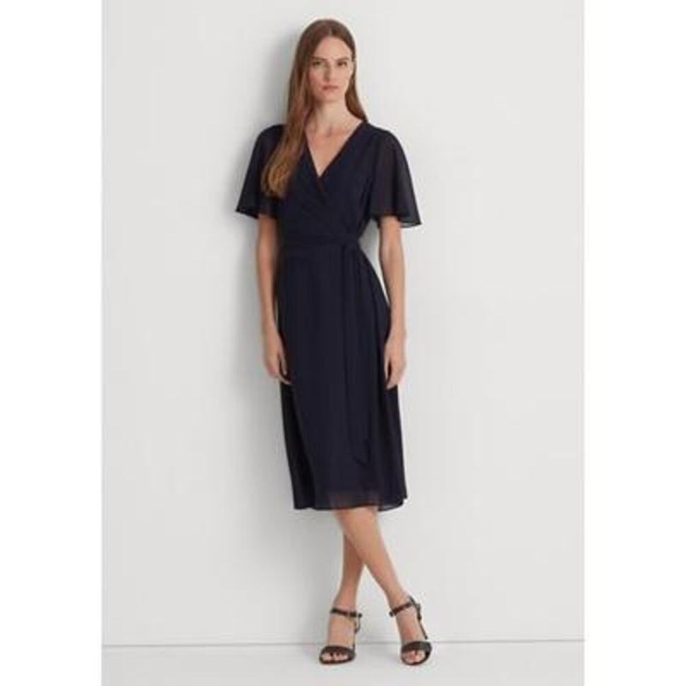 Lauren Ralph Lauren Belted Georgette Dress Lighthouse Navy 2